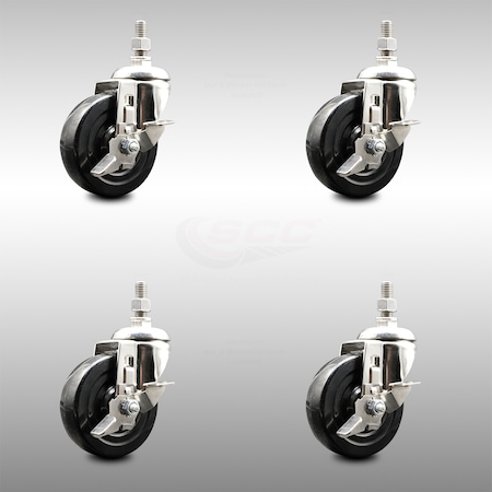 Service Caster 4 Inch 316SS Hard Rubber Wheel Swivel 12mm Threaded Stem Caster Set Brake SCC-SS316TS20S414-HRS-TLB-M1215-4